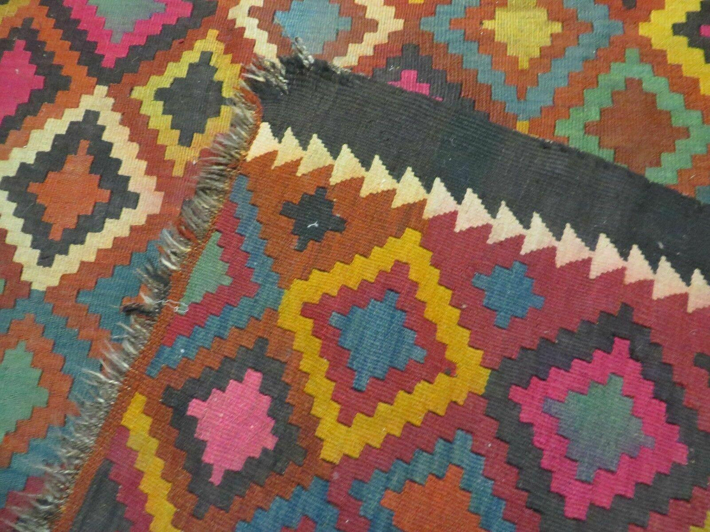 Antique Afghan Kilim Rug Handmade Flatweave Wool 7x10 Vintage Colorful Diamond Pattern