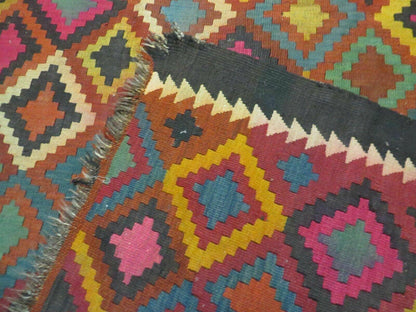 Antique Afghan Kilim Rug Handmade Flatweave Wool 7x10 Vintage Colorful Diamond Pattern