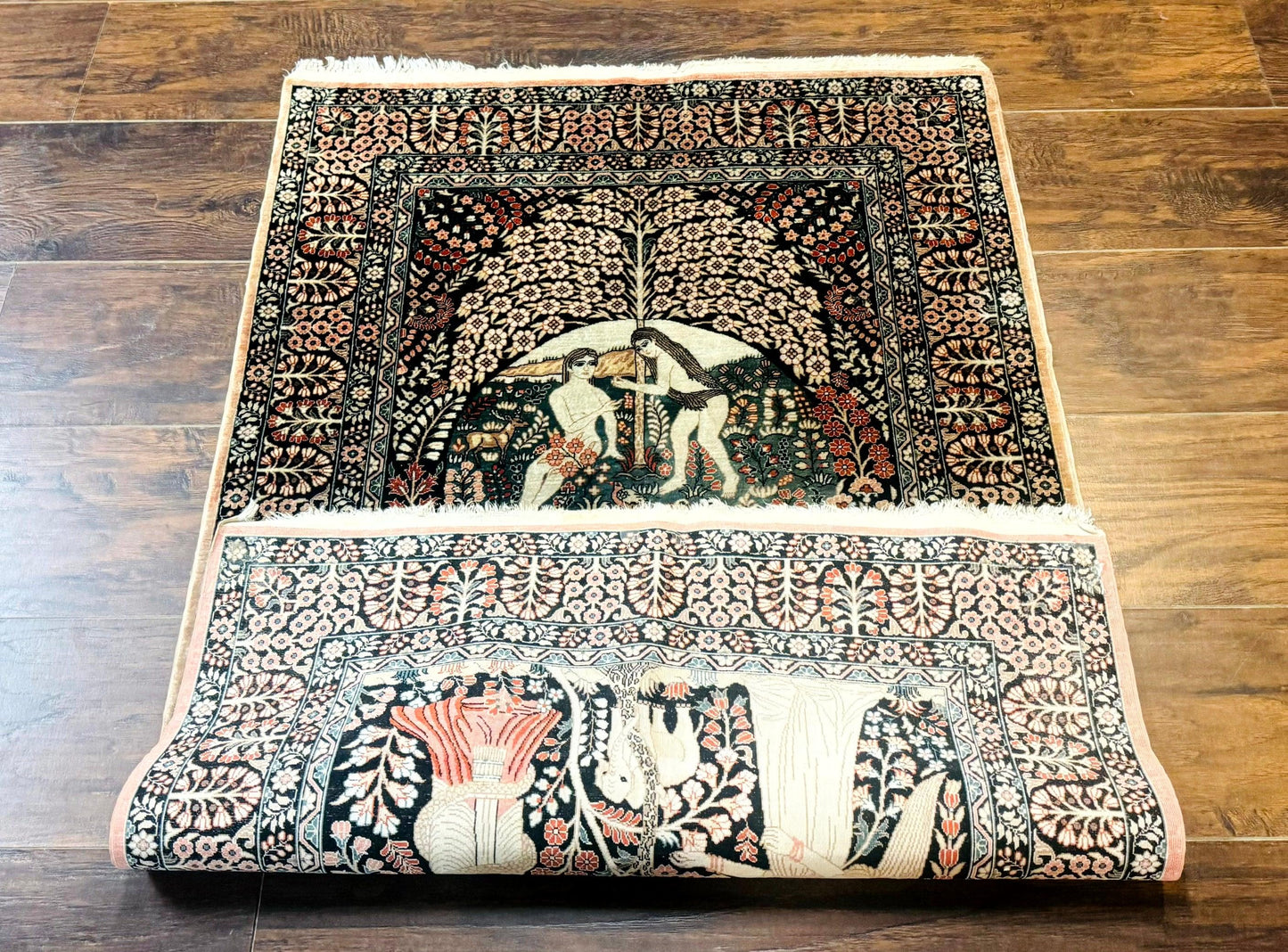 Stunning Sino Persian Pictorial Rug 2.7 x 4, Garden of Eden Adam & Eve Tree of Life Design, Extremely Fine 580 KPSI, Masterpiece