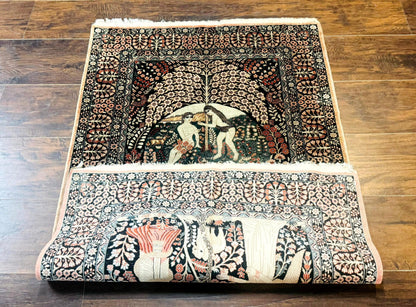 Stunning Sino Persian Pictorial Rug 2.7 x 4, Garden of Eden Adam & Eve Tree of Life Design, Extremely Fine 580 KPSI, Masterpiece