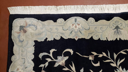 Vintage Hand Knotted Wool Rug 6x9 Chinese Floral Entryway Foyer Decor