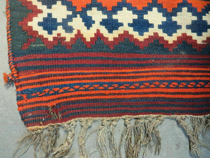 Turkish Kilim Rug Antique Handmade Flat Weave Wool Boho Chic Tribal Design