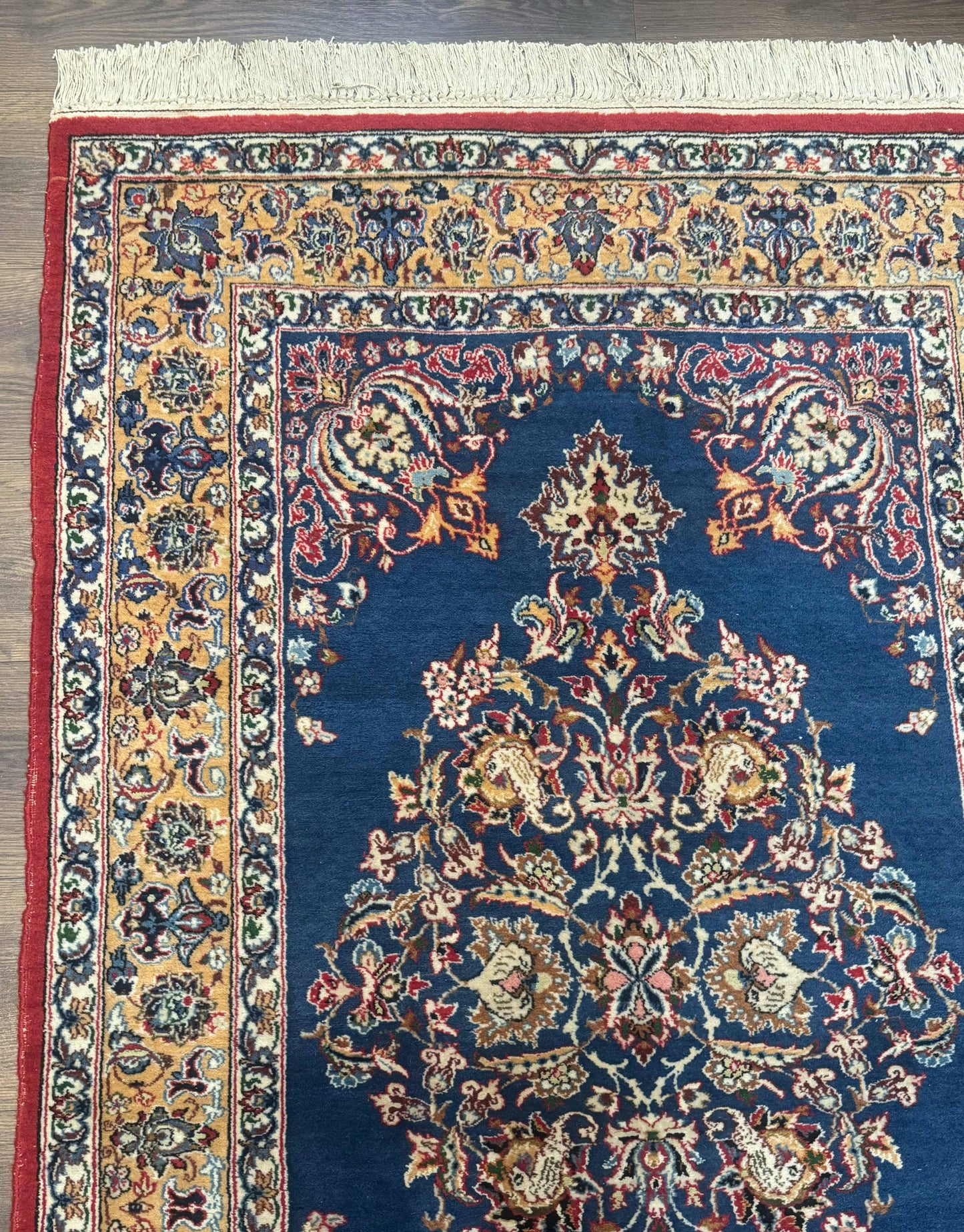 Blue Persian Qum Rug 3.6 x 5 Floral Medallion Navy Field 310 KPSI