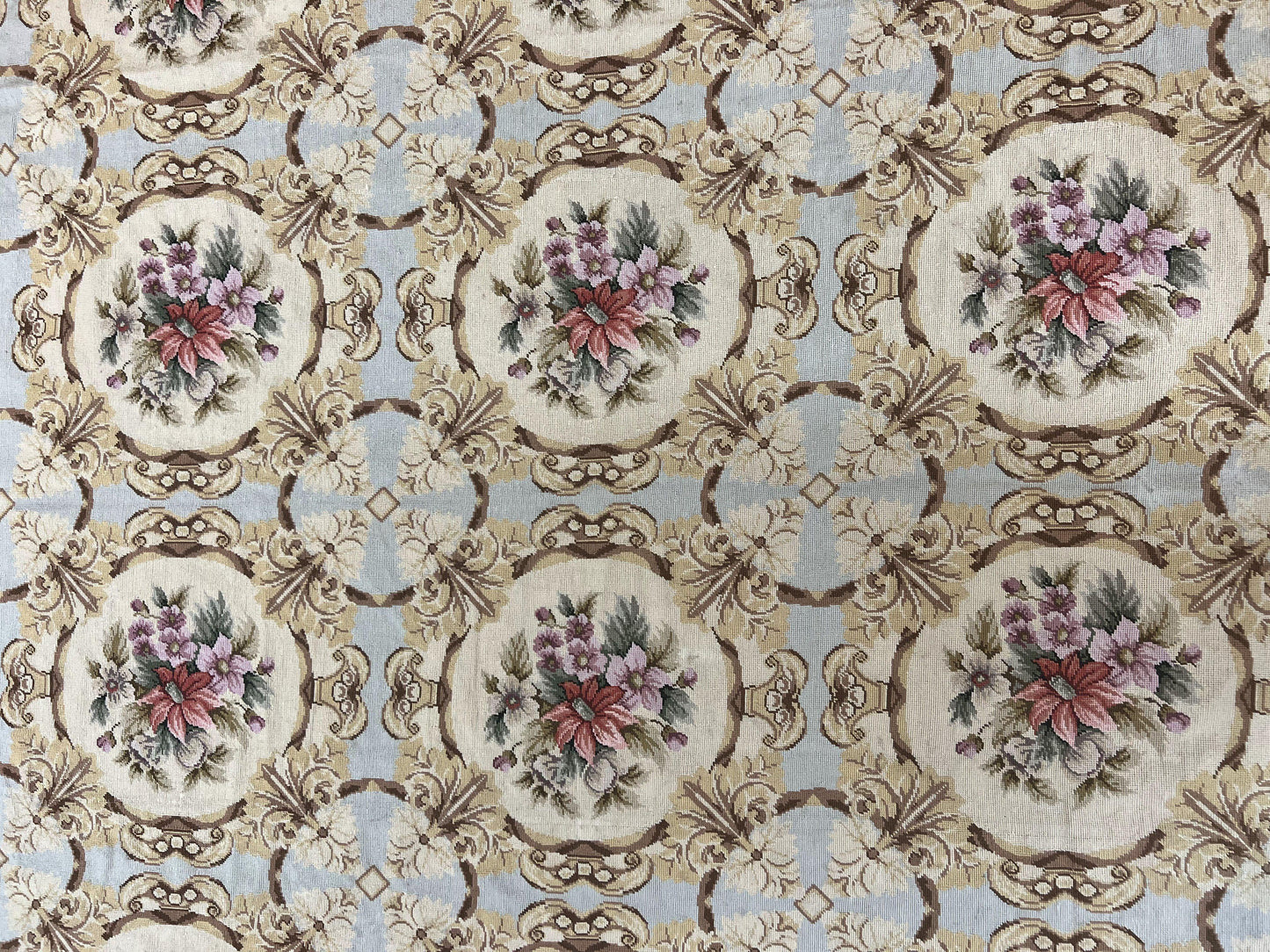 Needlepoint Wool Rug 8x11 Vintage Sky Blue Handmade Carpet