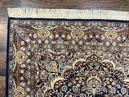 Pak Persian Rug 5x7 Navy Blue Hand Knotted Wool Floral Medallion Oriental Carpet