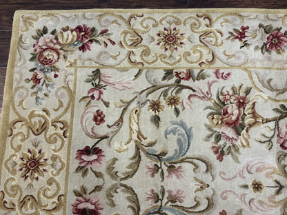 Aubusson Rug 8x10 Vintage Handmade Wool Carpet Floral Design