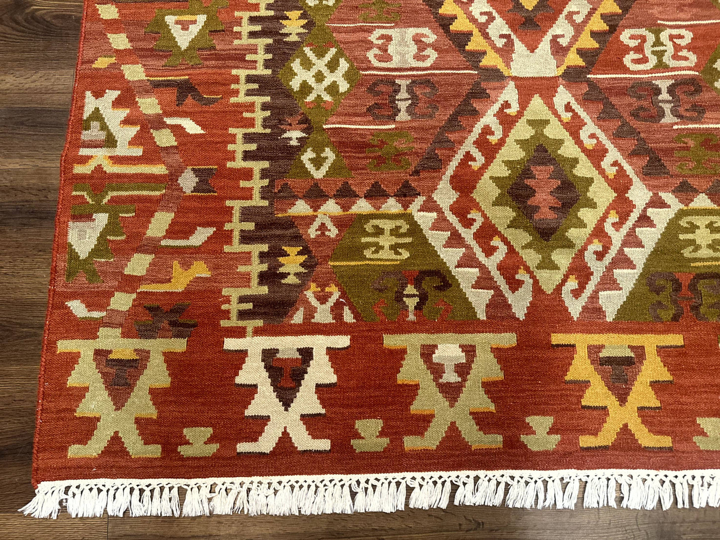 Turkish Kilim Rug 8x10 Geometric Design Handwoven Wool Carpet