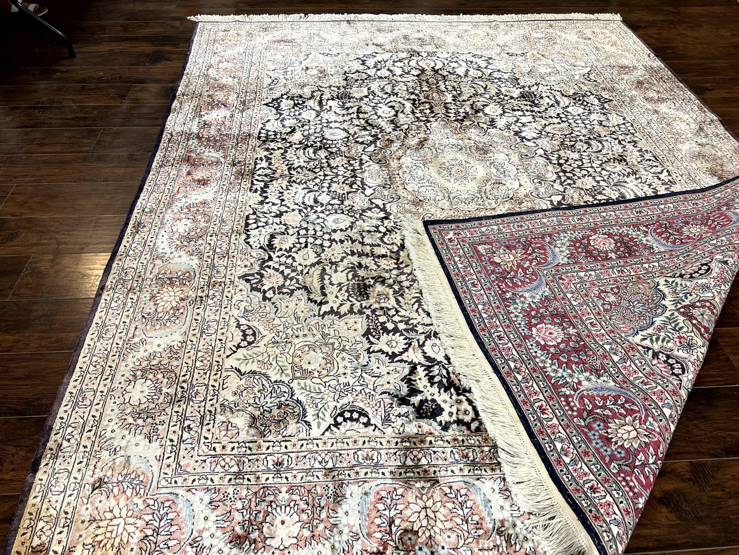 Silk Kashmiri Rug 8x10 Floral Medallion Handmade Indo Persian Vintage Silk Rug