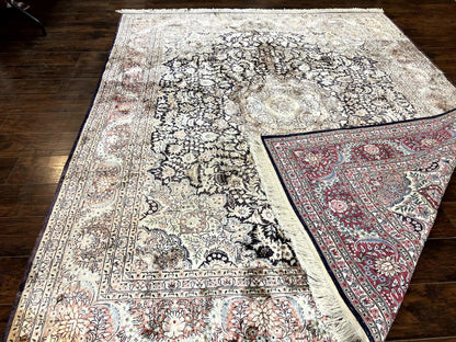Silk Kashmiri Rug 8x10 Floral Medallion Handmade Indo Persian Vintage Silk Rug