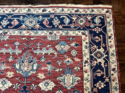 Turkish Flatweave Rug Heriz Design 6x9 Vintage Handknotted Wool Red Blue