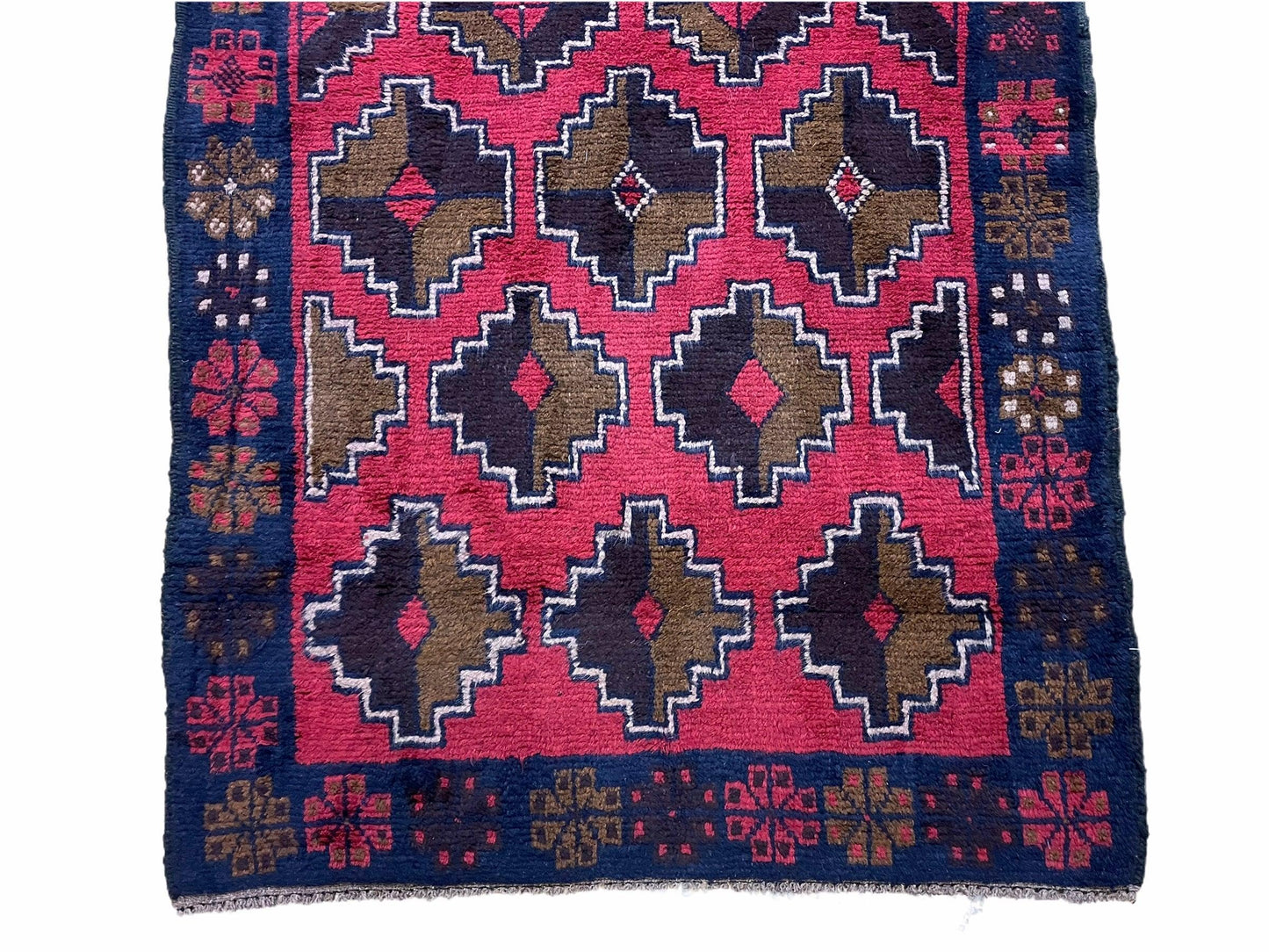 Balouchi Rug Vintage Handmade Afghan Wool Rug 3 By 4 Ft 7 In Red Brown Tribal Design