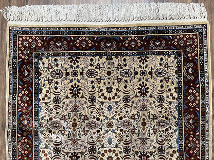 Sino Persian Silk Rug 3x5 Handmade Vintage Silk Carpet With Allover Motif