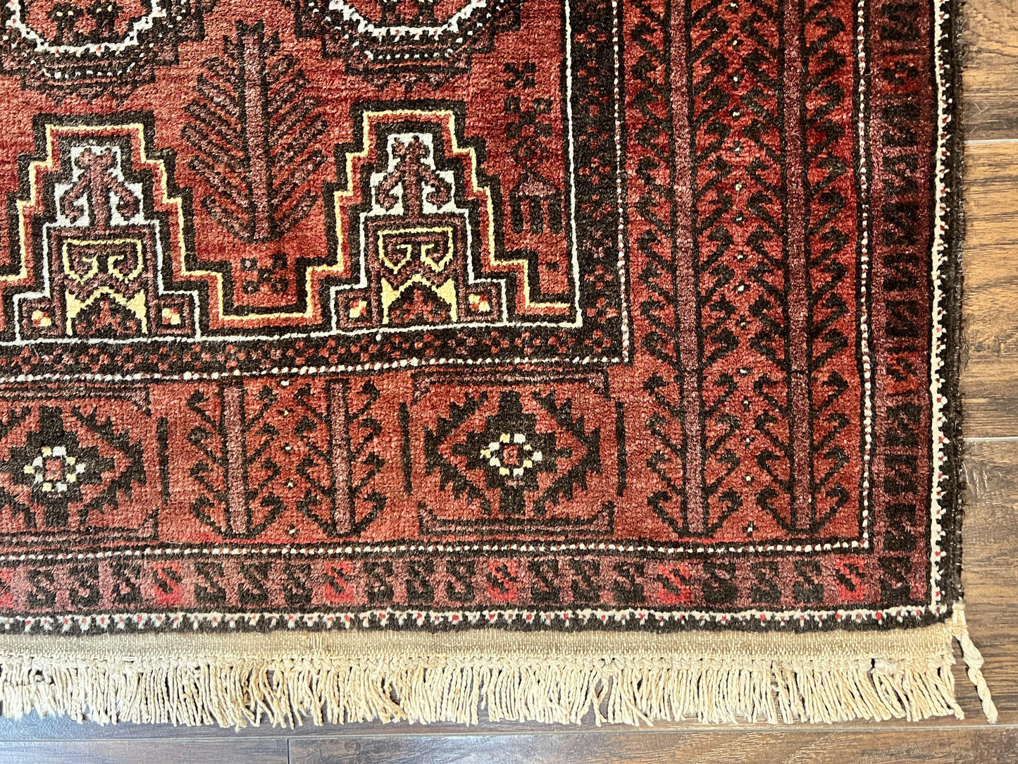 Antique Persian Turkoman Rug 3x6 Wool Tribal Handmade Carpet Red And Black