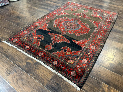 Antique Persian Tribal Rug 5x7 Geometric Wool Carpet Kurdish Senneh Rug