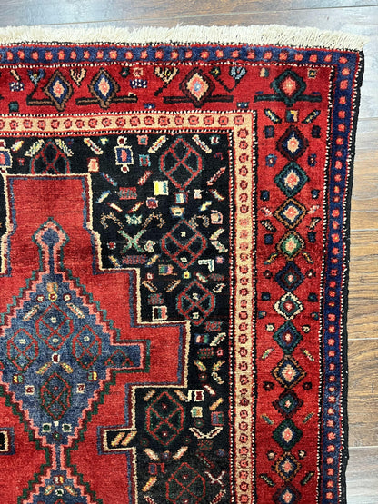 Senneh Runner Rug Persian Kurdish Handmade Wool 3x9 9ft Medallion Red Navy Blue Hallway Kitchen