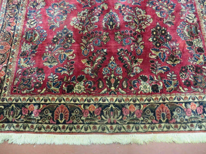 Persian Sarouk Rug 4x6, Red, Floral, Antique