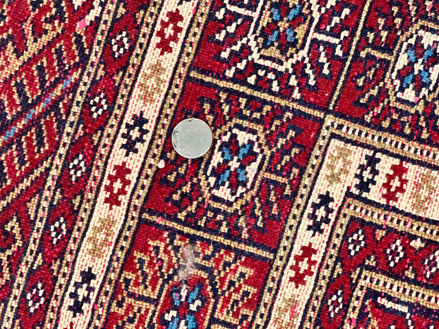 Pakistani Bokhara Rug 4x6, Red Turkoman Carpet, Finely Hand Knotted, Wool Vintage Rug