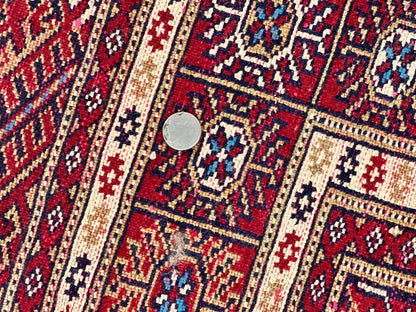 Pakistani Bokhara Rug 4x6, Red Turkoman Carpet, Finely Hand Knotted, Wool Vintage Rug