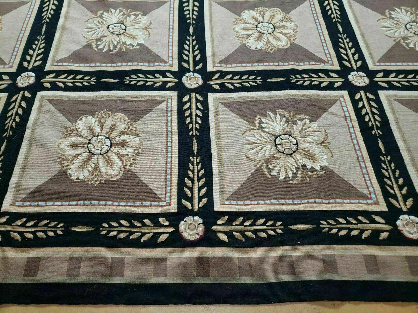 Aubusson Rug Needlepoint Wool 9x12 Handmade Savonnerie Design Vintage