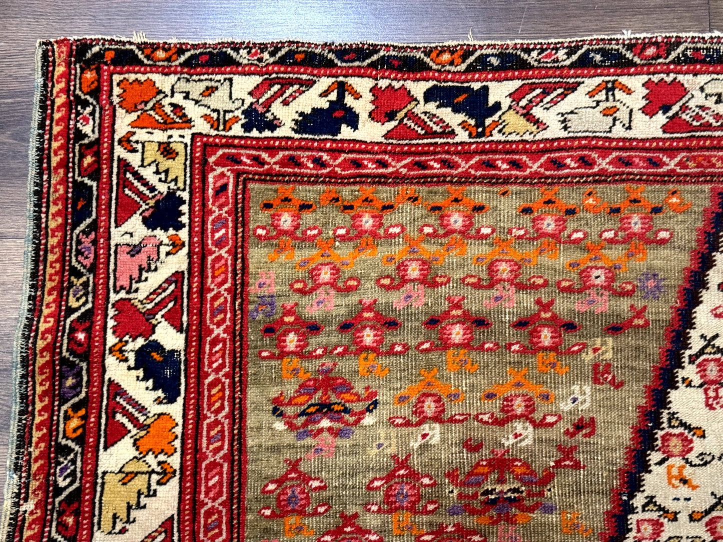 Antique Persian Malayer Rug 4x7 Tribal Senneh Geometric Diamond Design