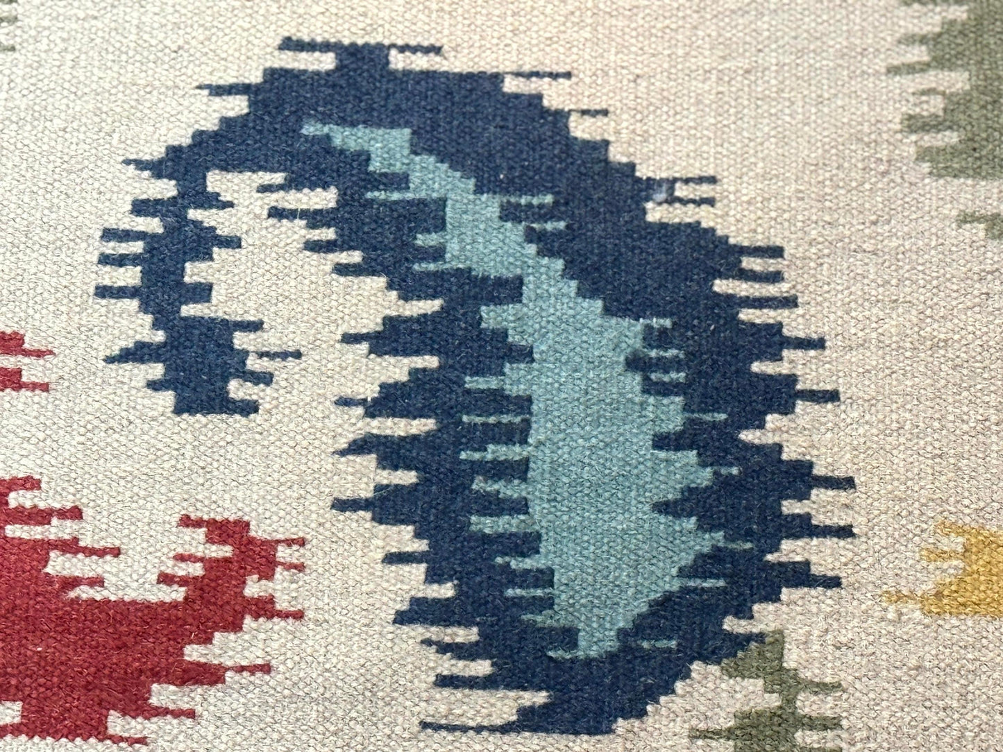 Indian Kilim Flatweave Rug 3x5, Abstract, Beige and Multicolor Flowers, Handmade