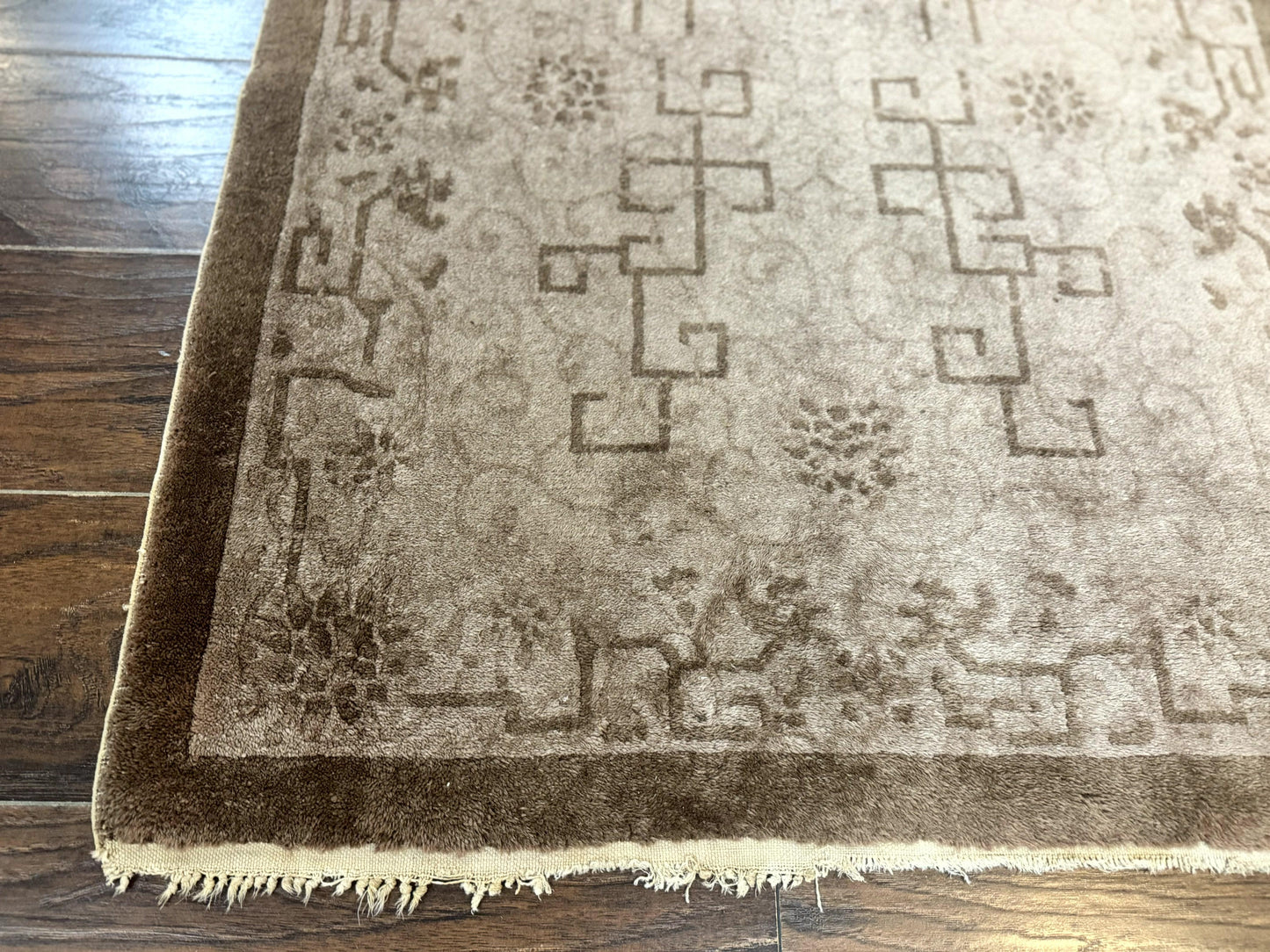 Antique Chinese Fette Rug 3x6 Handmade Wool Taupe Carpet Collection