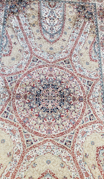 Turkish Silk Rug Beige and Cream 3x5 Ft Soft Accent Bamboo Silk Persian Design