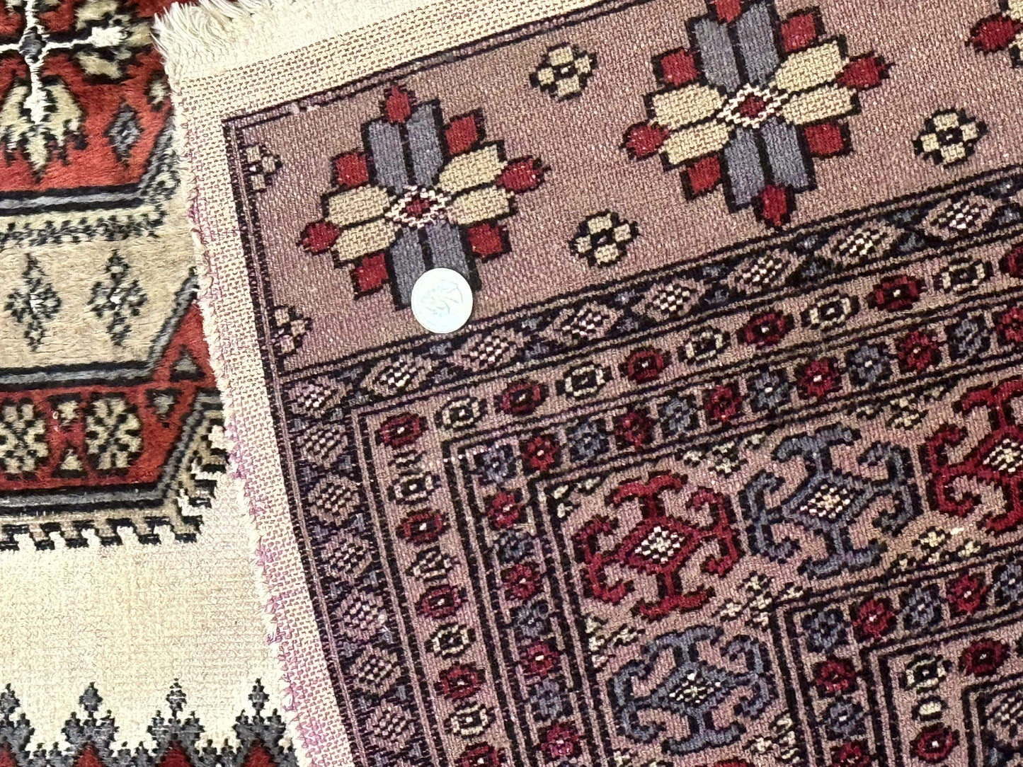 Pakistani Turkoman Rug 4x6, Semi Open Field, Ivory, Vintage