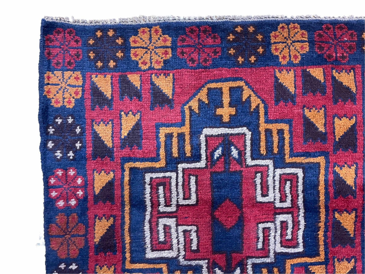 Baluchi Wool Rug Vintage Handmade Afghan 3 By 4.3 Feet Tribal Art