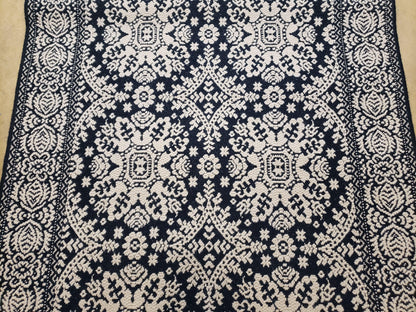 Power-Loomed Rug 4x6 Navy Ivory Oriental Carpet Wool Acrylic Blend