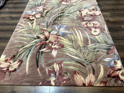 Hand Tufted Floral Rug 5x8, Light Rose Wool Carpet