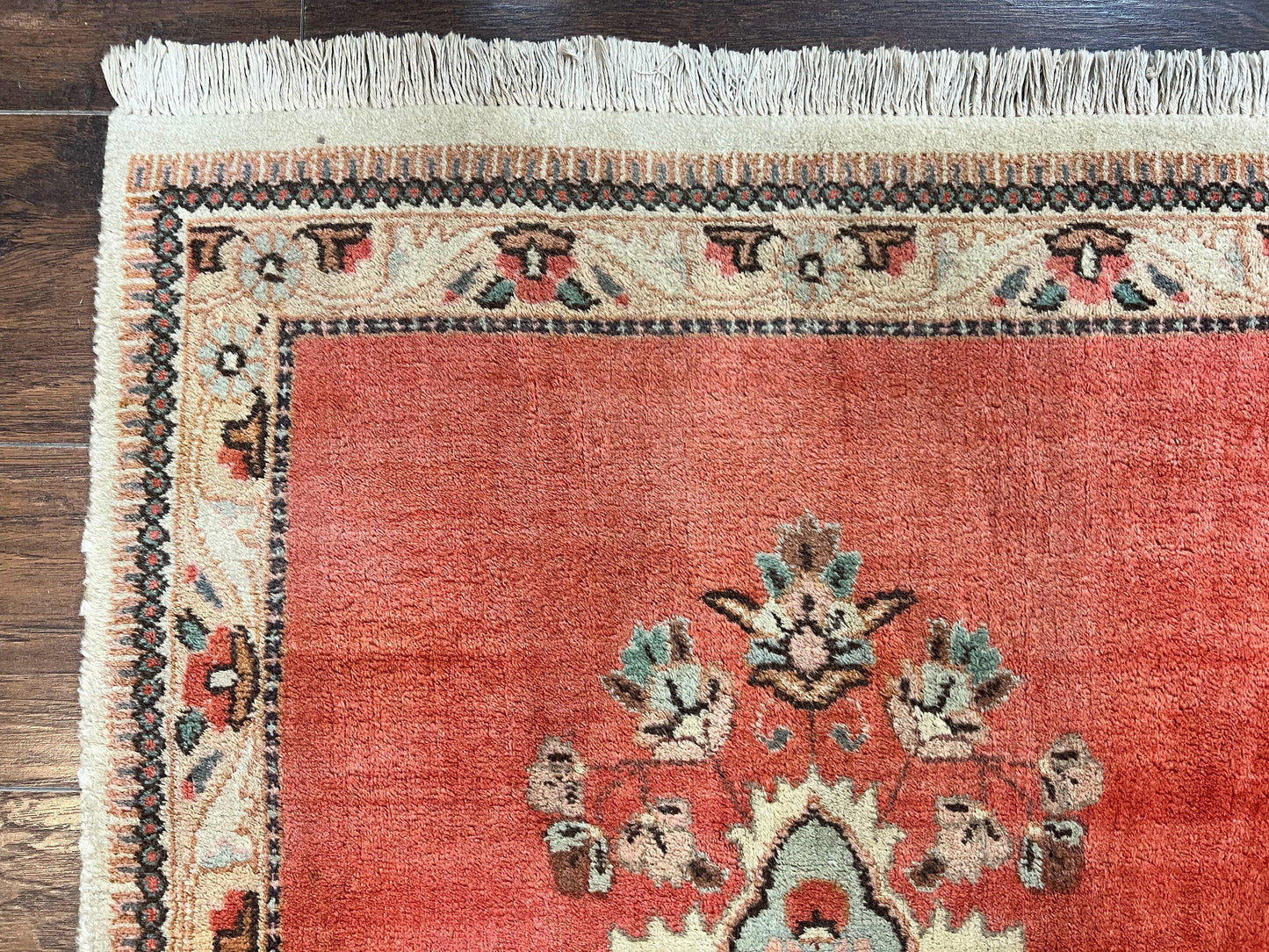 Persian Tabriz Runner Rug 3 x 12, Vintage Hand Knotted Wool Oriental Hallway Carpet, Light Red Beige Tan, Fine Weave, Semi Open Field, Traditional
