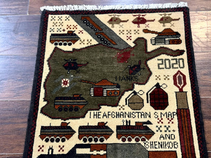 Afghan War Rug Tanks And Helicopters Hand Knotted Wool Area Rug Modern Decor