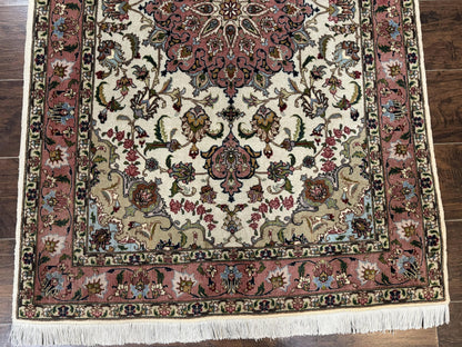 Fine Persian Tabriz Rug 3x5, Floral Medallion, 340 KPSI, Ivory Salmon