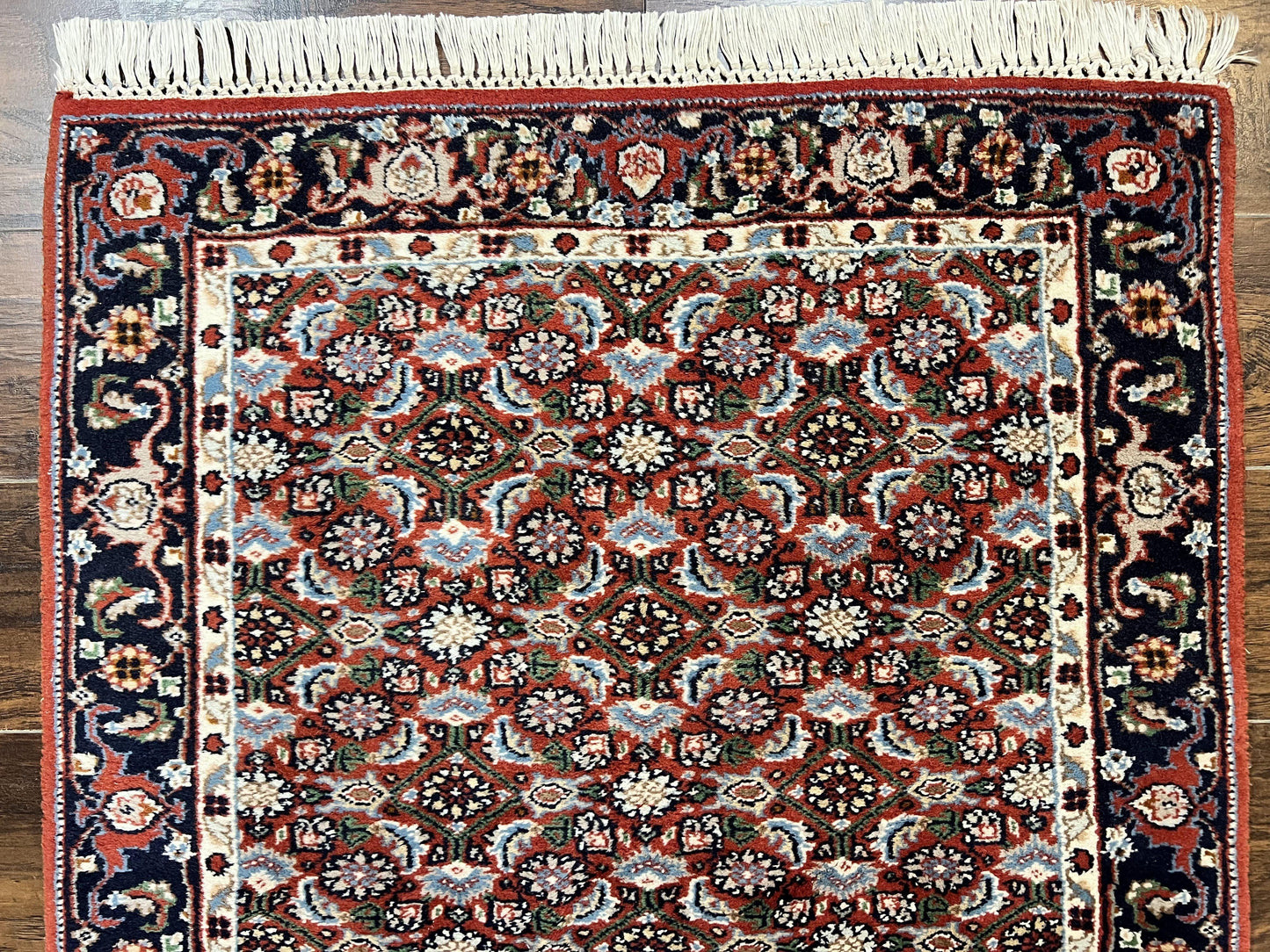 Indo Persian Rug 3x5, Red and Navy Blue, Wool Vintage Handmade Small Carpet 3 x 5 ft, Herati Pattern, Bidjar Rug