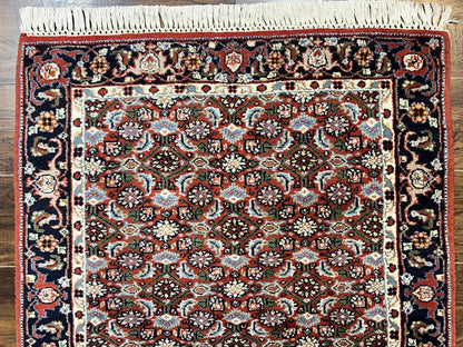 Indo Persian Rug 3x5, Red and Navy Blue, Wool Vintage Handmade Small Carpet 3 x 5 ft, Herati Pattern, Bidjar Rug