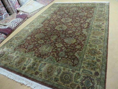 Handmade Wool Rug 6 By 9 Floral Oriental Tea Wash Red India Hand Knotted
