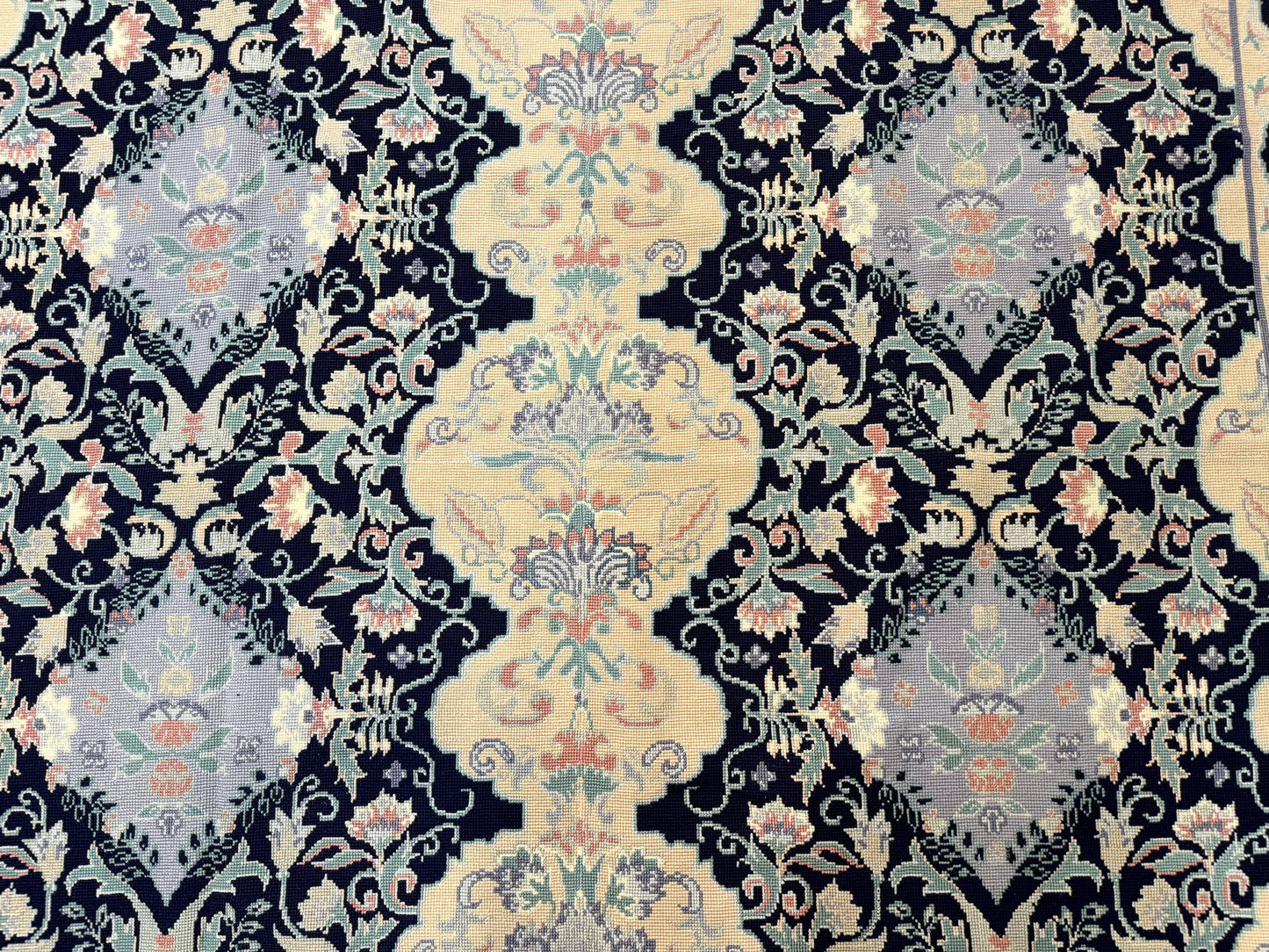 Needlepoint Rug 6x9, Ivory and Navy Blue