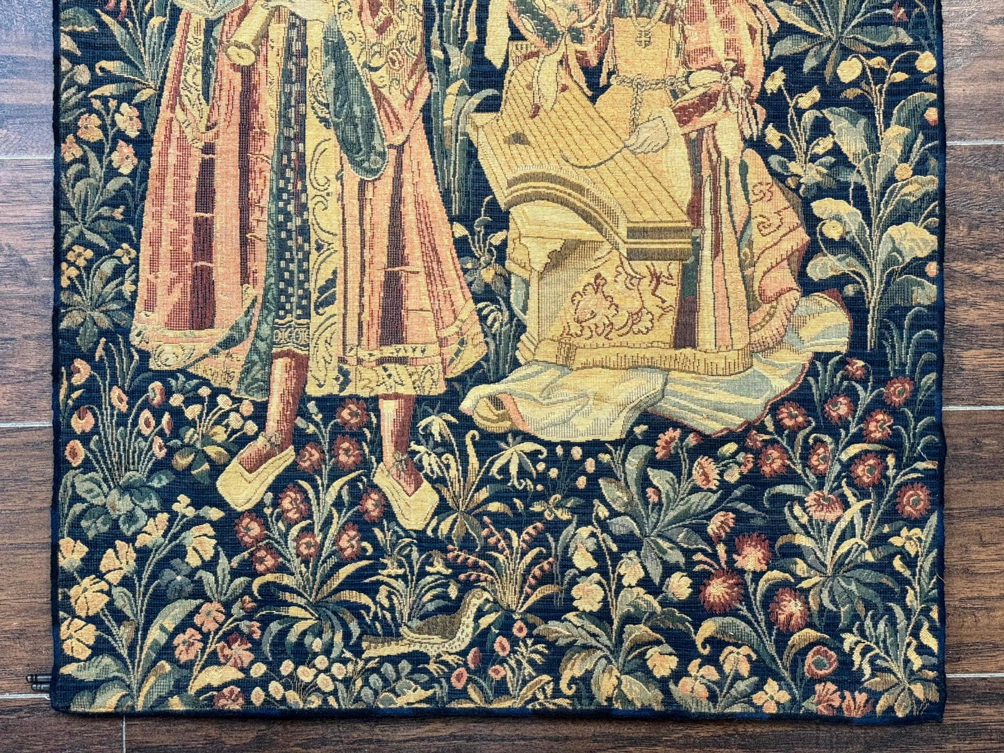 Vintage Belgium Tapestry 2x3 with Red, European Design, Flemish Tapestry