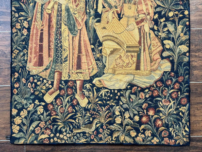 Vintage Belgium Tapestry 2x3 with Red, European Design, Flemish Tapestry