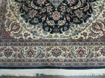 Hand Knotted Wool Silk Rug Vintage India Accent 4x7 Black