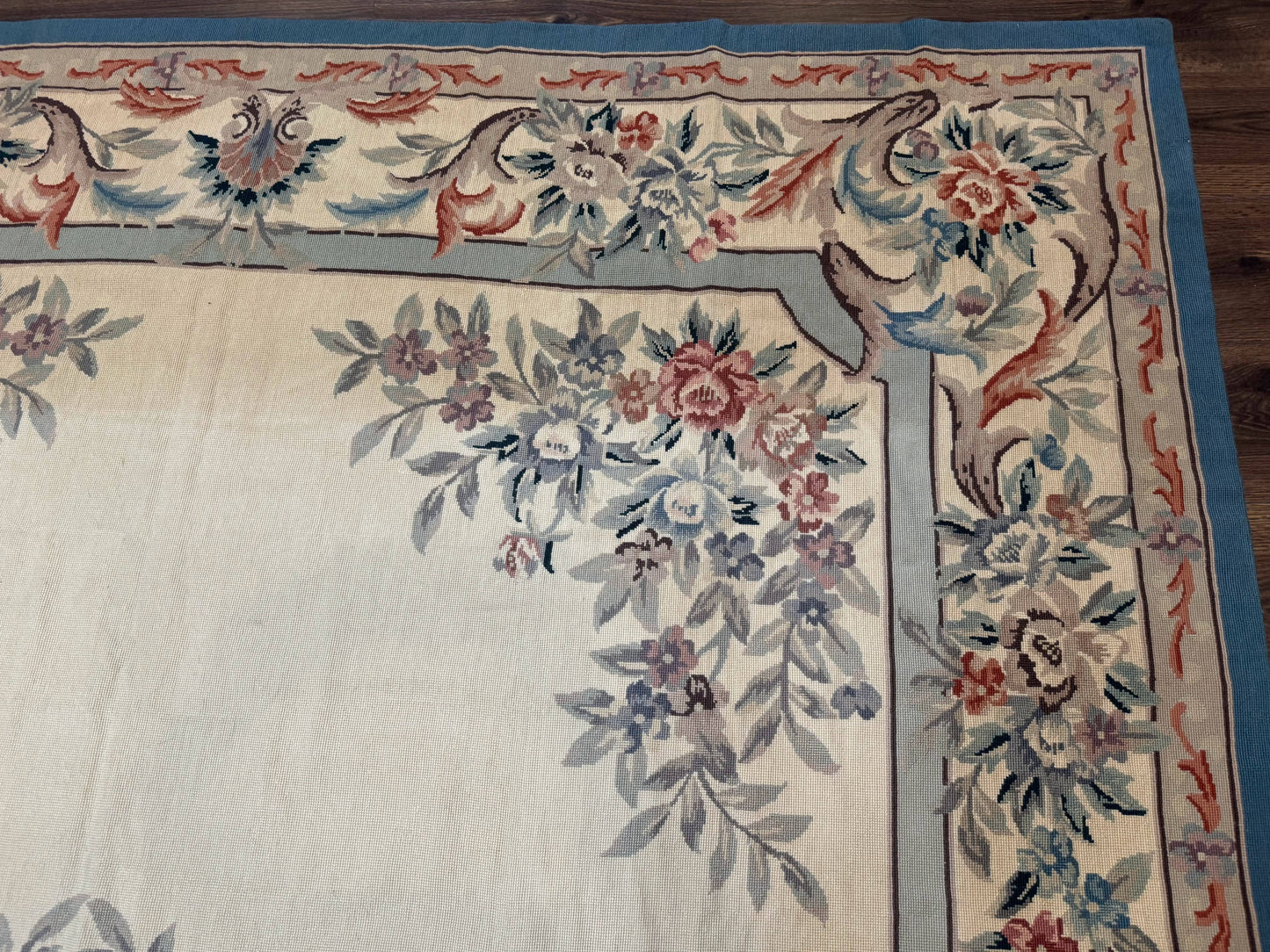 Ivory Needlepoint Rug 8x10, Wool Handmade Carpet