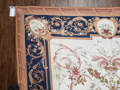 Aubusson Savonnerie Rug Vintage Chinese Handwoven Wool 6x8 Area Rug Flat Weave