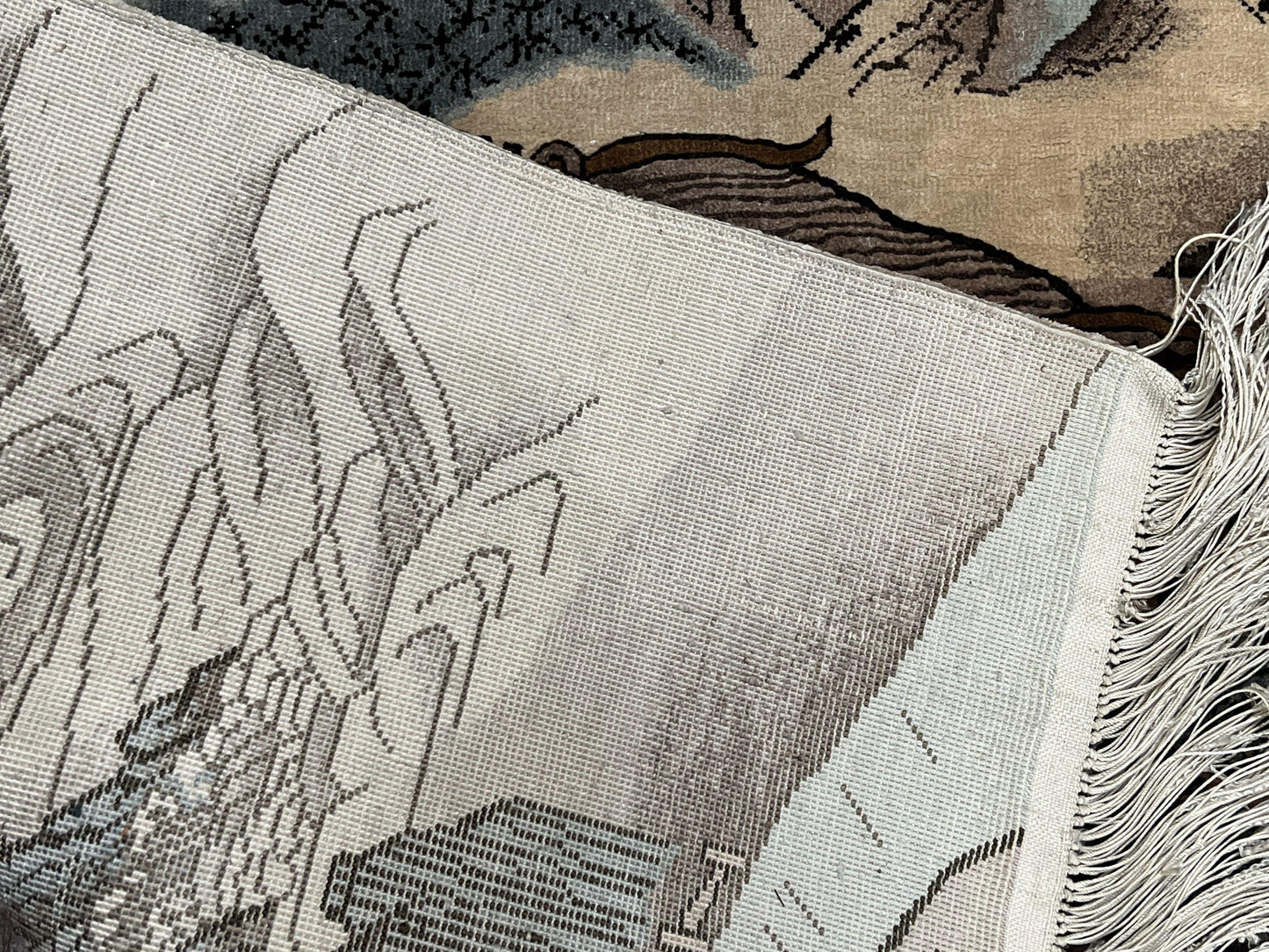 Silk Chinese Wall Hanging Rug 3x6 ft Tapestry, Pagoda Scene, Pictorial, High Quality Fine Hand Knotted Vintage, Asian Oriental Handmade Nice