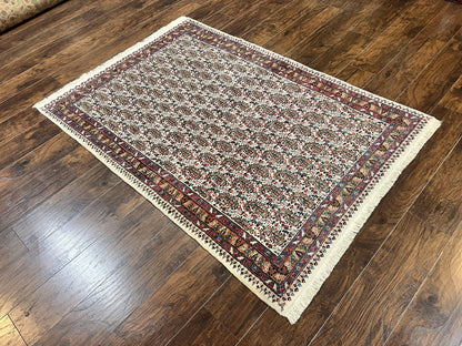 Persian Rug 4x6 Hand Knotted Ivory Mashad Kashmar Boteh Paisley Design