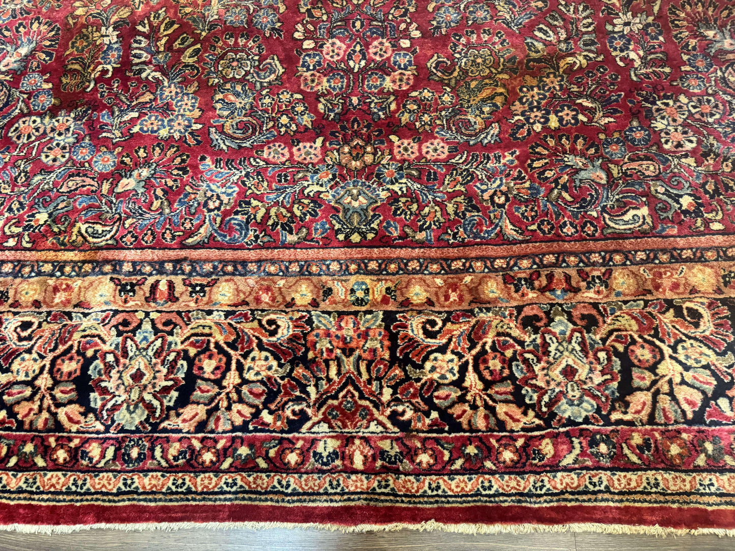 Persian Sarouk Rug 10x18 Extra Large Antique Wool Carpet Red Floral Handmade