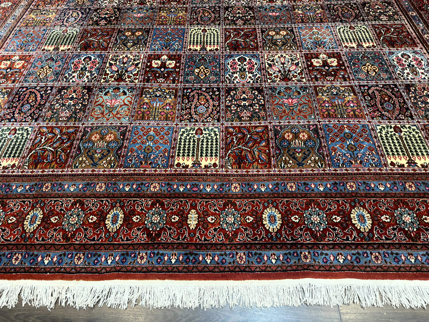 Persian Qum Rug 10x13 Panel Design Signed Red Multicolor 260 KPSI
