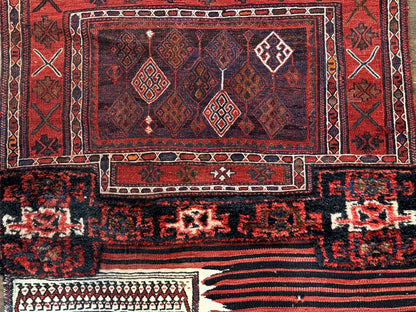 Persian Tribal Nomadic Saddle Cover Rug, Antique, Handmade, Wool, Red Ivory Black, Collectible, Shashavan