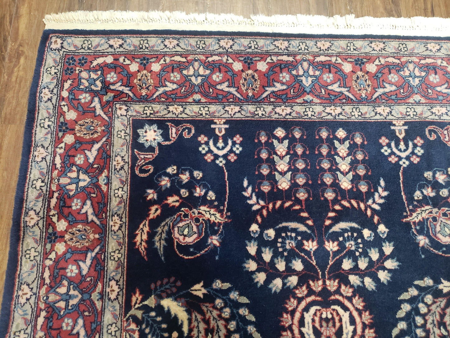 Indo Persian Rug 4x6 Hand Knotted Wool Oriental Carpet Dark Blue Floral Entryway