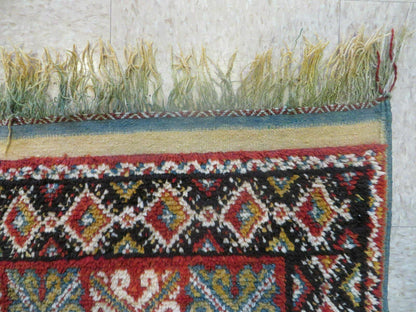 Vintage Moroccan Rug 4x5 ft, Bronze Red Black, Geometric Stars, High Quality Moroccan Carpet, Berber Rug, Handmade Wool Area Rug, Unique Rug